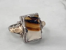 Ostby Barton 14K Gold & Sterling Silver Ring Swirl Agate Stone Estate Jewelry 6