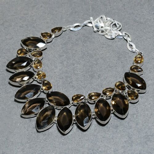 Faceted Smoky Quartz Gemstone Handmade Thanksgiving Gift Jewelry Necklace 18" - Picture 3 of 9
