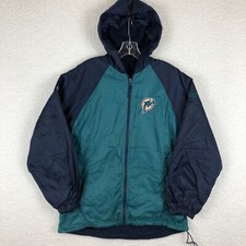 Vintage Reebok Miami Dolphins Reversible Hooded Fleece Lined Jacket Boys Size XL