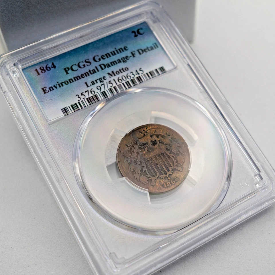 1864 Two-Cent Piece – PCGS Genuine (Env Damage, F Details) – Civil War Era - Image 4 of 4