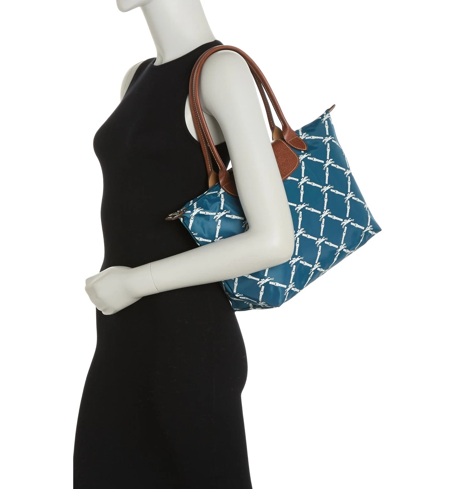 Borsa Longchamp Le Pliage Logo Stampa Cavallo Borsa Media Nylon ~ Nuova con scatola~ Pavone