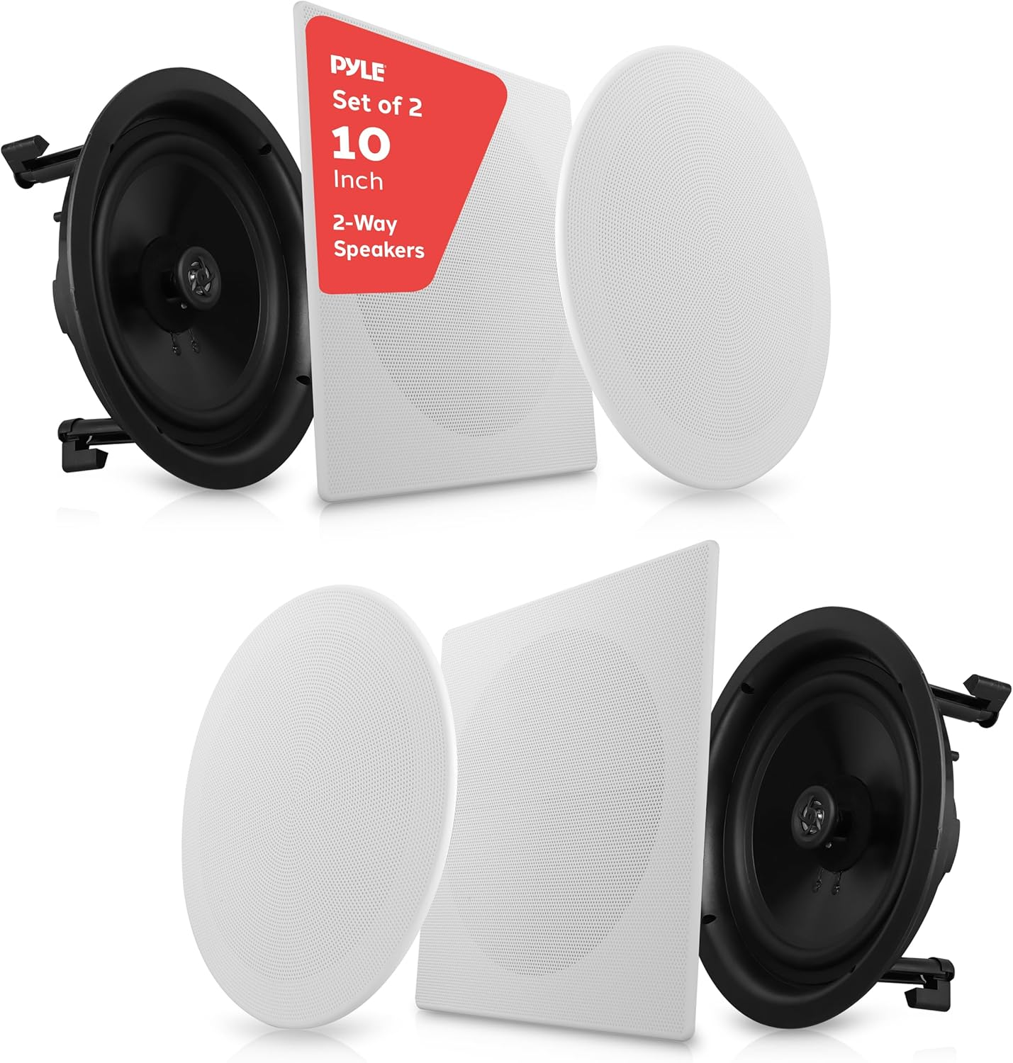 Pair 10” Flush Mount In-Wall In-Ceiling 2-Way Speaker System Spring Loaded Quick