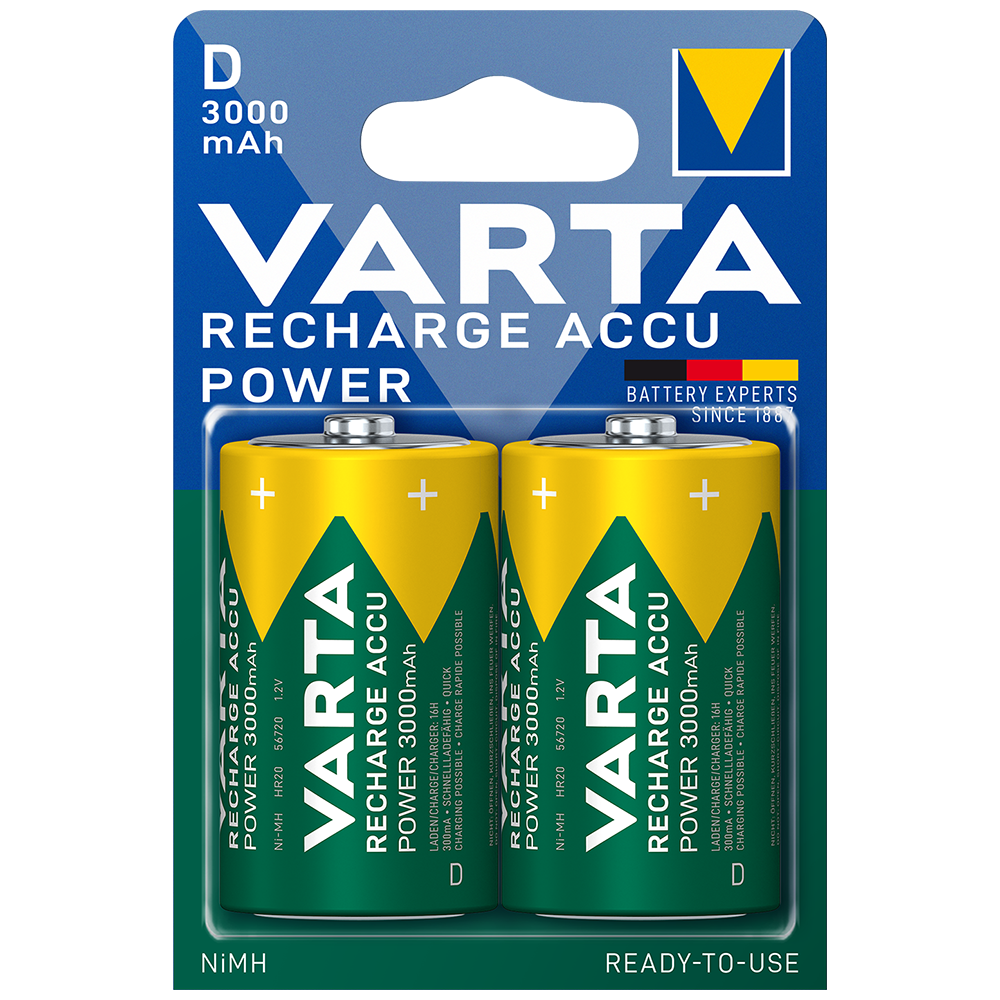 Varta D HR20 3000mAh Rechargeable Batteries x 2 *Latest Generation Accu*
