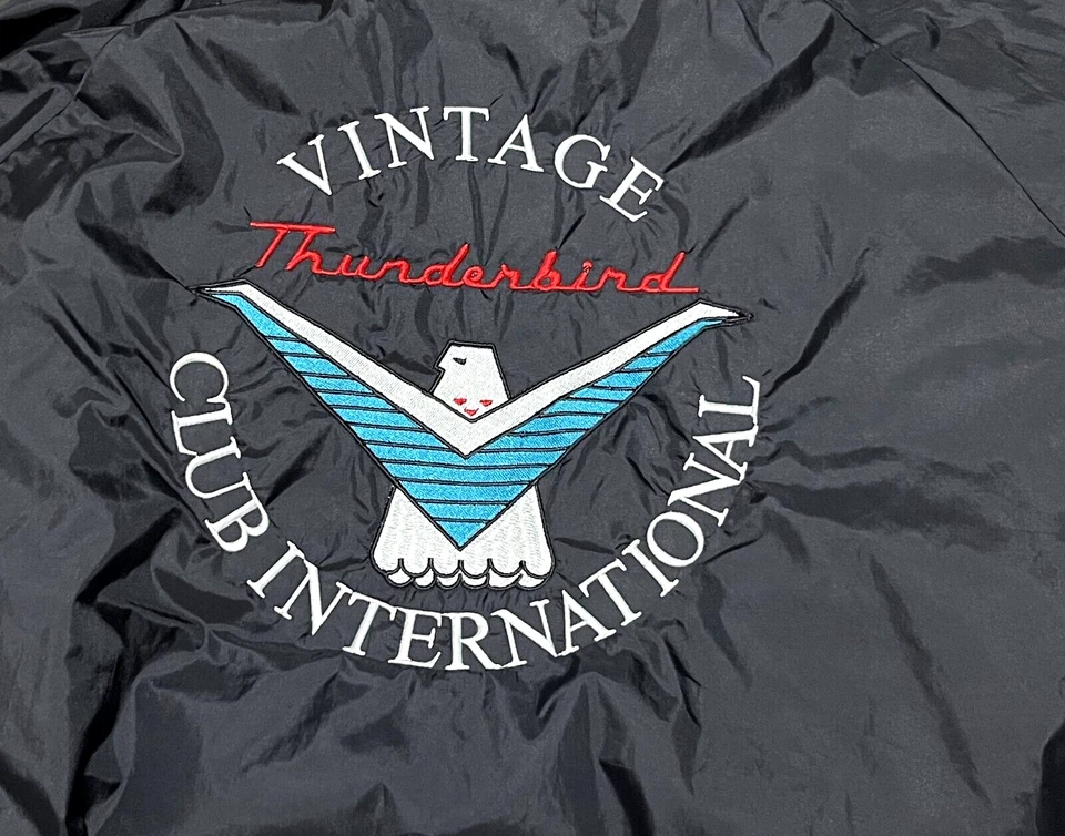 THUNDERBIRD Club International Adult Black Snap Button Nylon Satin VTG Jacket L - Image 2 of 4