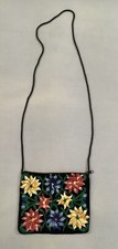 Vintage Velvet Floral Flower Embroidered Floral Pouch Purse Shoulder Bag