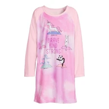 New Wonder Nation Yoga Leopard Girls Pink Nightshirt Nightgown Long sleeve U pic