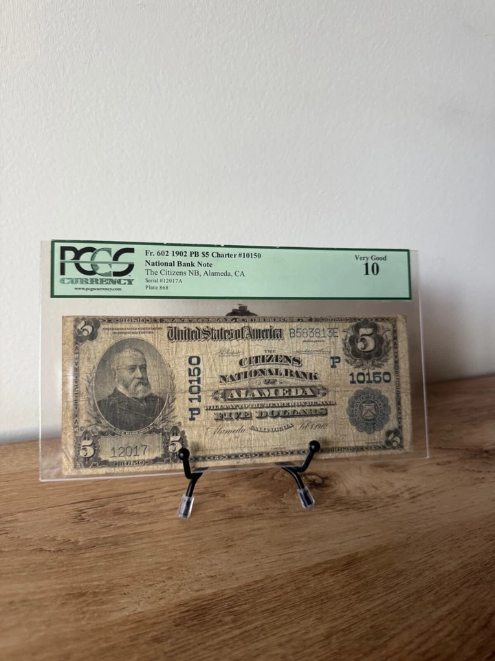 1902 $5 National Bank Note Alameda California #10150 PCGS Graded 10 VG - RARE - Image 2 of 4
