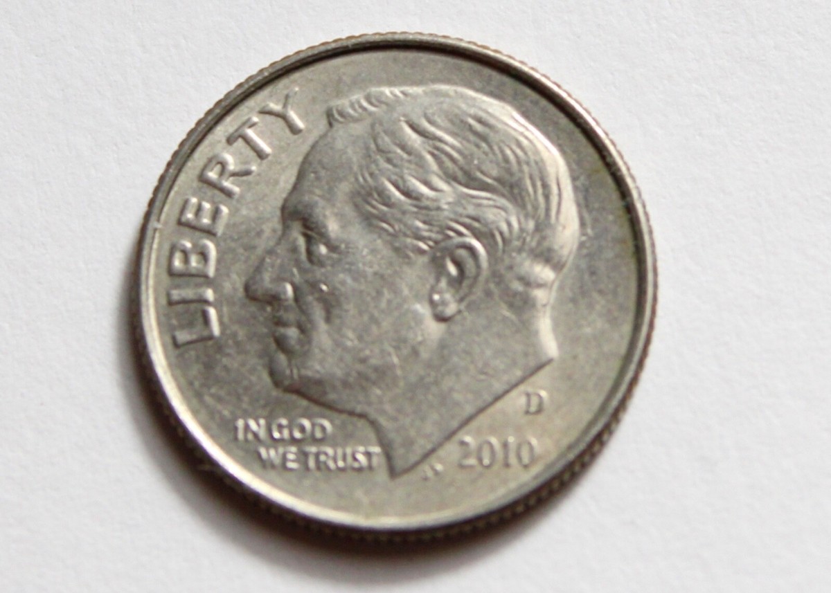 2010 D Roosevelt Dime Mint Error Obverse Die Error on Chin 2.3