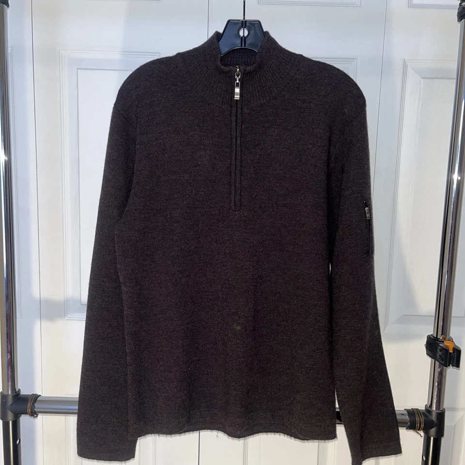 Structure Sweater Mens Size S Quarter Zip Mockneck Merino Wool Brown Neutral - Image 2 of 4