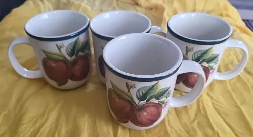 CHINA PEARL CASUALS APPLE HANDLED CUP MUG 10 OZ Lot Of 4