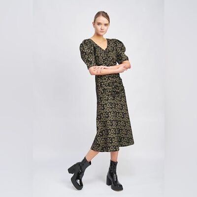 En Saison Flora Midi Denim Dress in Black Taupe NWT Women Dress Size Small