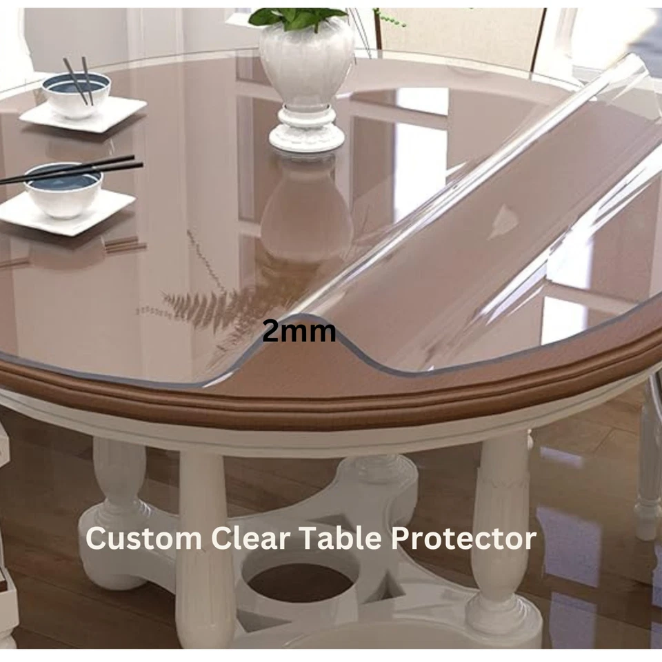 Custom- Cut Round Clear Table Protector Tables Cover Wood Table Protector - Image 3 of 4