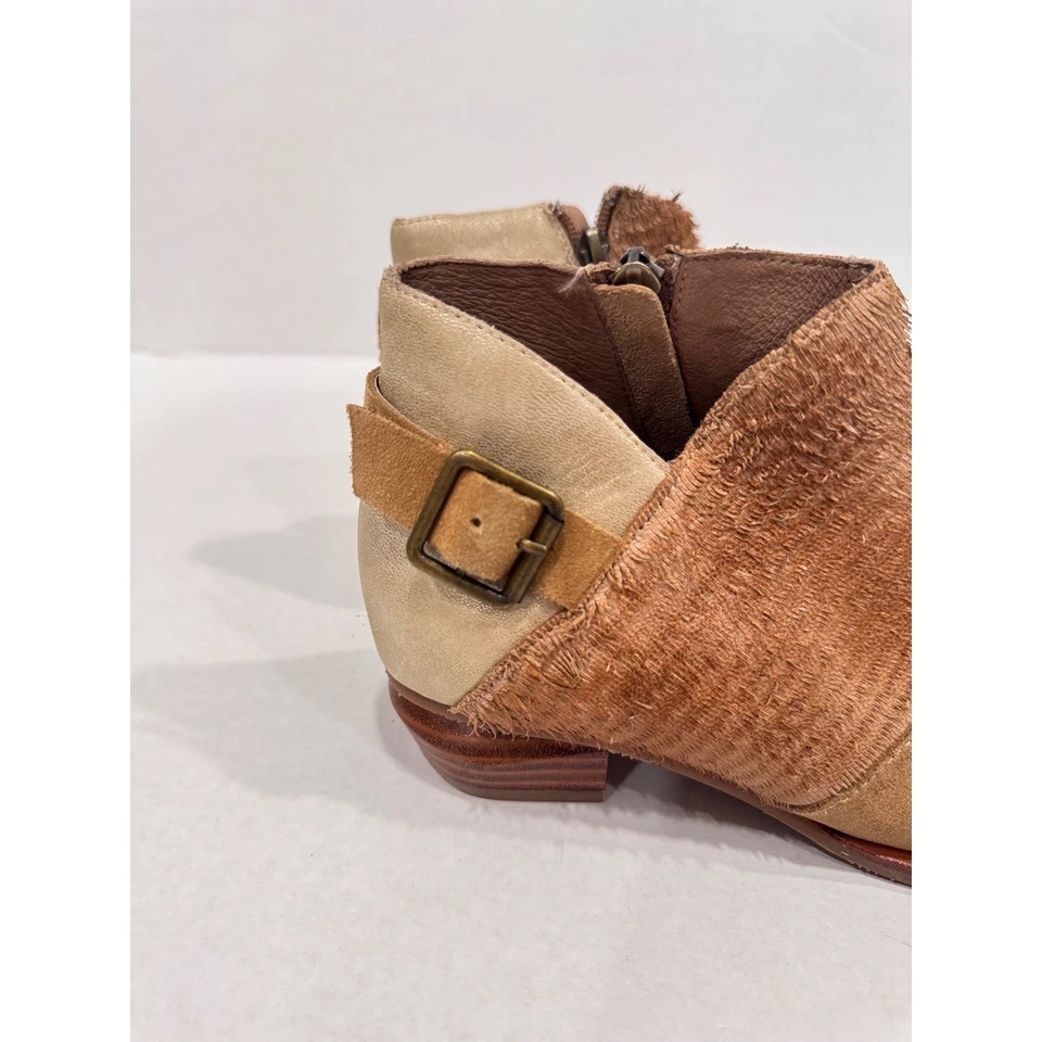 Antelope Suede Leather Ankle Boots Women's Distressed 37 Tan Boho Buckle - Image 4 of 4