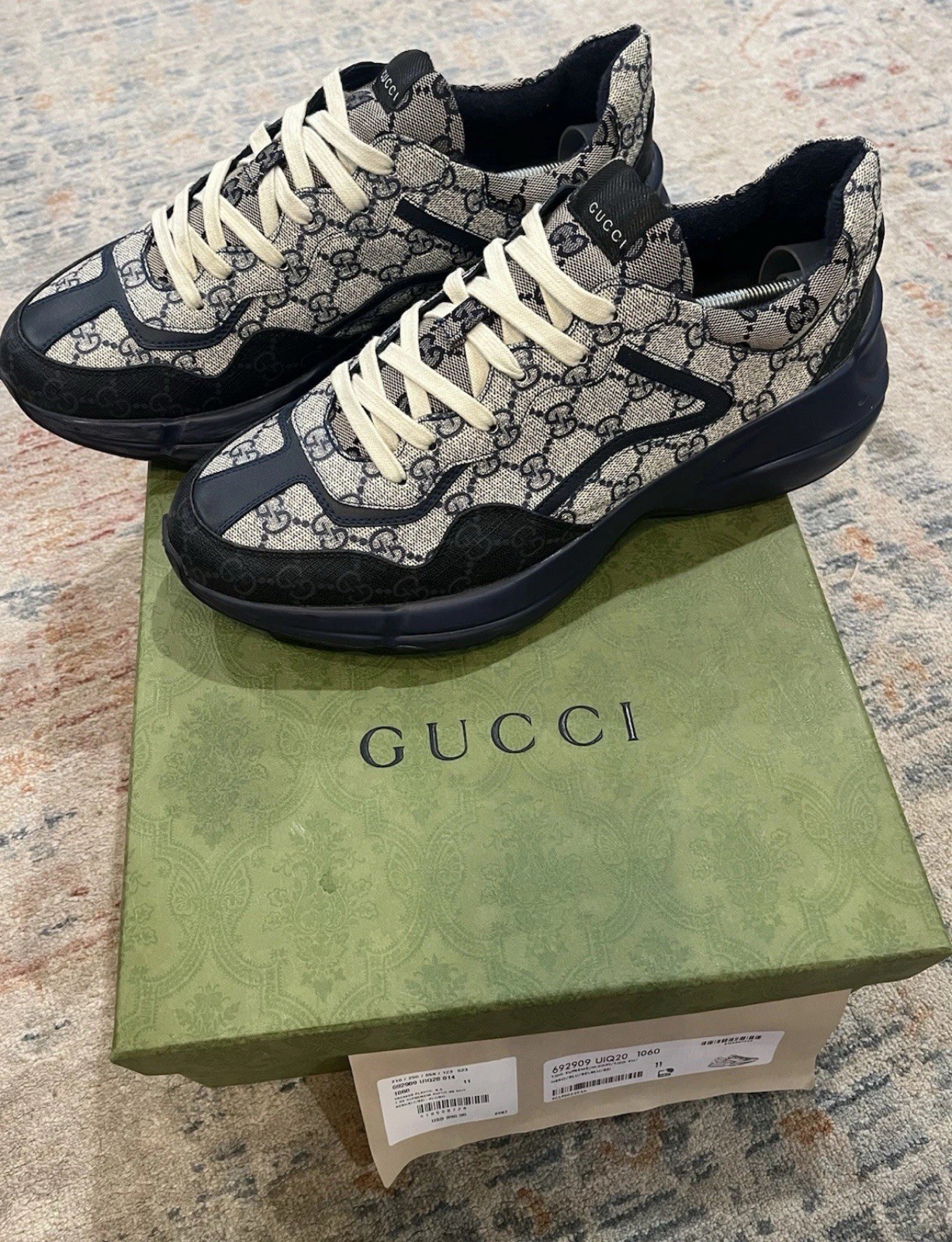 Gucci Rython GG Supreme Nero Blue Mens Sneakers US 9-9.5 New