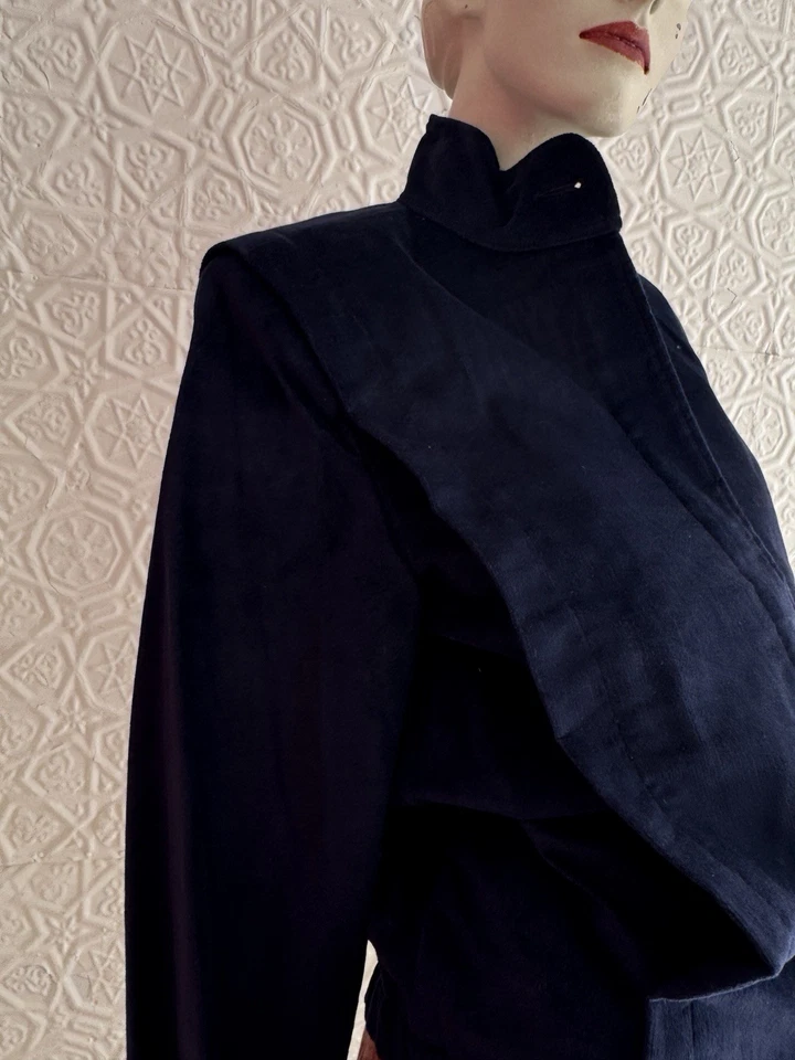 Chaqueta de Terciopelo Vintage Años 80-Deadstock-Azul Marino-Varsity-Zip Up-Esencial-Mediana Foto 4 de 4