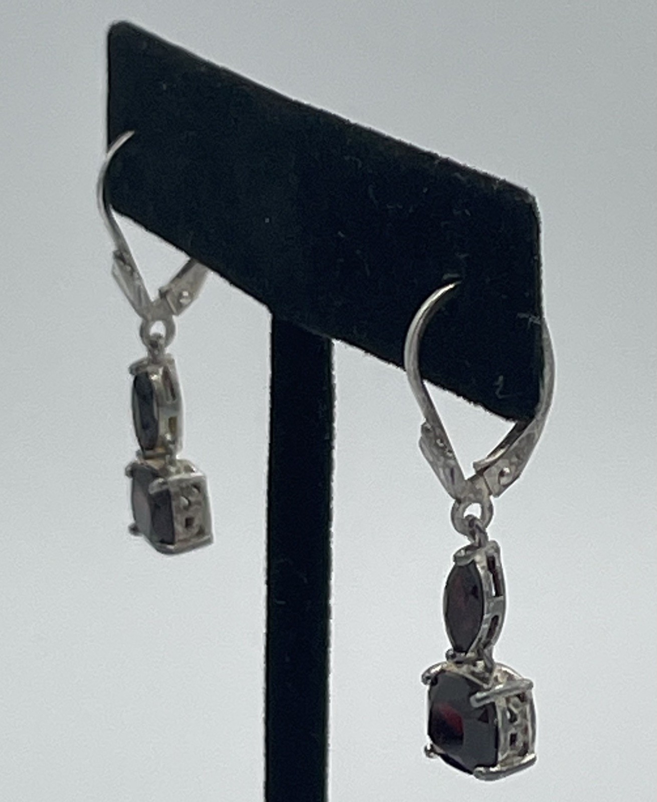 Leverback 925 Sterling Silver Simulated Garnet Do… - image 6