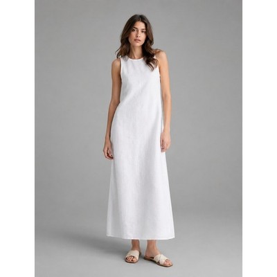 Madewell Denim Maxi Dress Womens Size 2 Seamed Keyhole Neck Tile White Airy NWT
