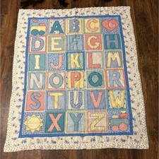 Vintage Handmade Crib Quilt Alphabet 90s 80s Colorful Floral