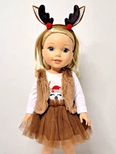 Reindeer Dress Vest Outfit Fits 14.5" Wellie Wisher American Girl Doll Clothing