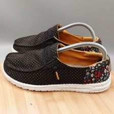 Hey Dude Shoes Women 8 Black Wendy Funk Floral Dot Loafers Comfort Casual