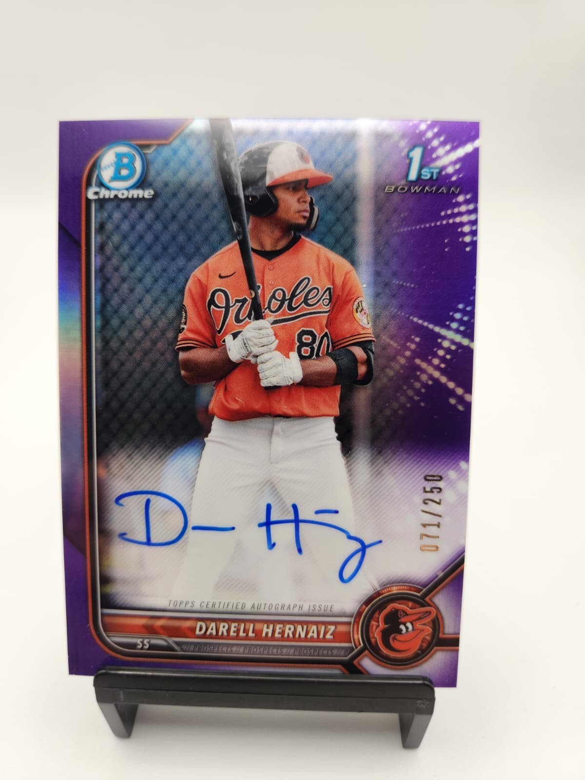 2022 Bowman Chrome 1st Darell Hernaiz Auto Purple /250 Orioles Prospect