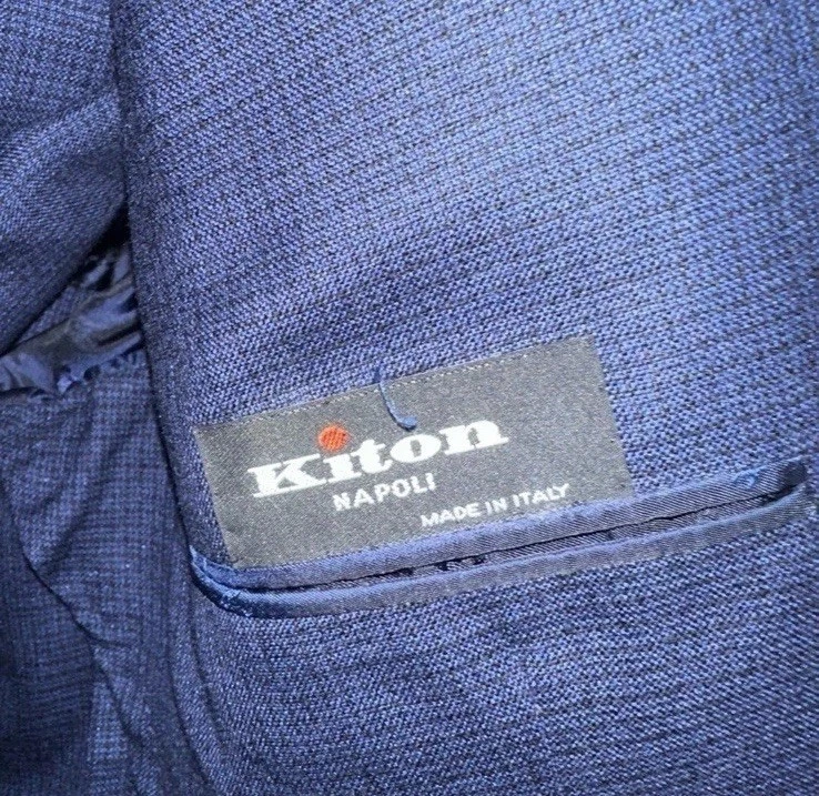 Kiton Navy Micro Check Silk Cashmere Modern Wool Suit US 44 EU 54 MSRP $9,795 - Image 4 of 4