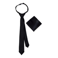 2Pcs Wonder Nation Necktie Pocket Square Set Boys One Size Black 100 Poly