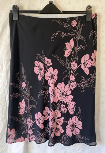 Bay Trading Chiffon Black Pink Floral Embroidered 16 Midi Summer Slip Y2K Skirt - Picture 14 of 17