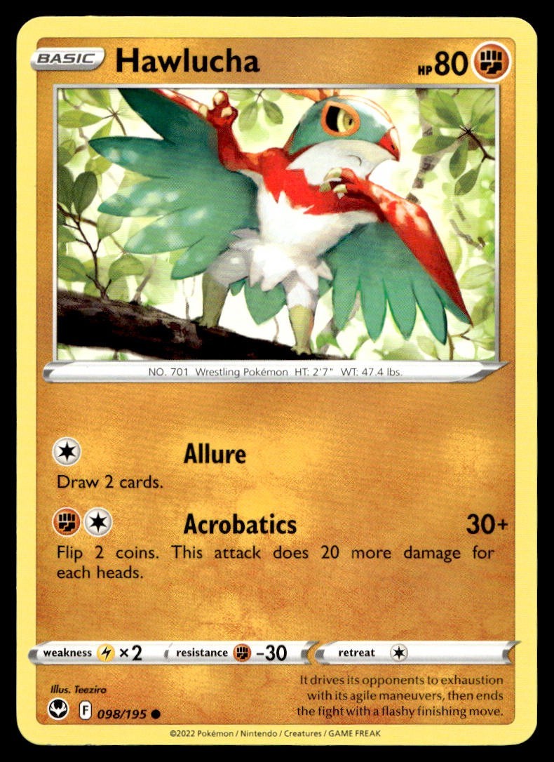 Hawlucha 98/195 Pokemon Card Silver Tempest Common 80 HP Near Mint CK