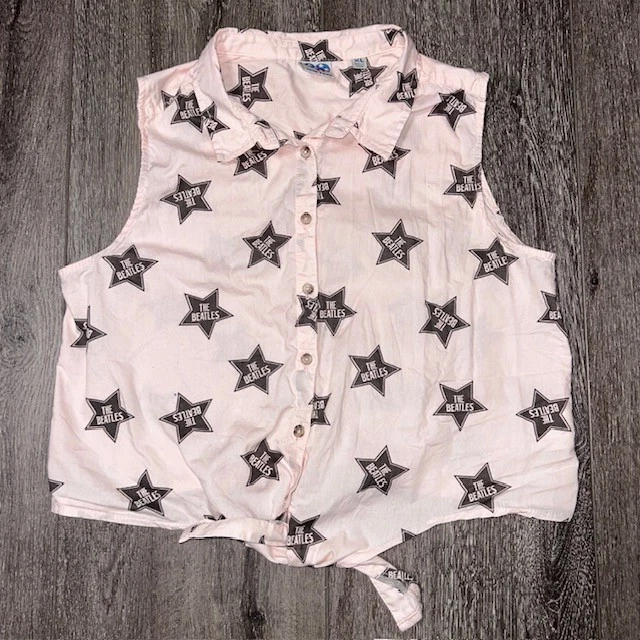 The Beatles Kids T-Shirt Youth XL Pink Button Up Sleeveless Collared Shirt