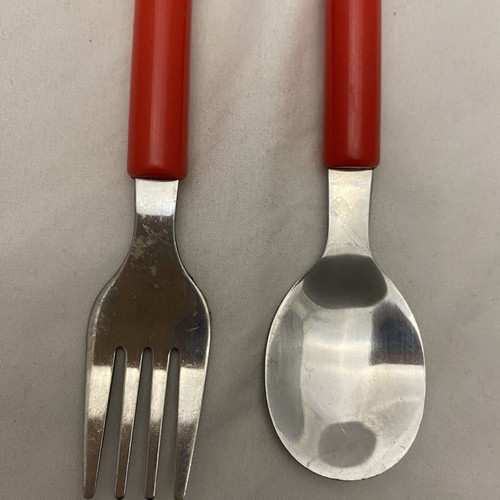Disney Kleinkind Kind Silberbesteck Mickey Mouse Löffel & Gabel Set Vintage rot schwarz - Bild 2 von 8