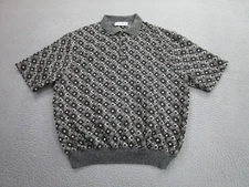 Vintage St Croix Polo Shirt Mens Large Gray Geometric Banlon USA 90s grandpa