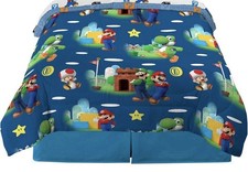 Super Mario Bros Full Reversible Bed Comforter Blue 86  x76  
