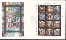 GUERNSEY 1993 NATALE VETRATE DI CHIESE FDC 12 Val. Cat.U.BF 20