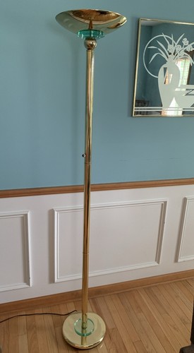Vintage Gold Tone Torchiere Halogen Floor Lamp 72" Acrylic Accents Dimmable - Picture 2 of 12