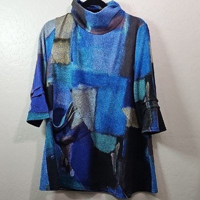 INC International Concepts Damee Blue Abstract Tunic Size OX or XL