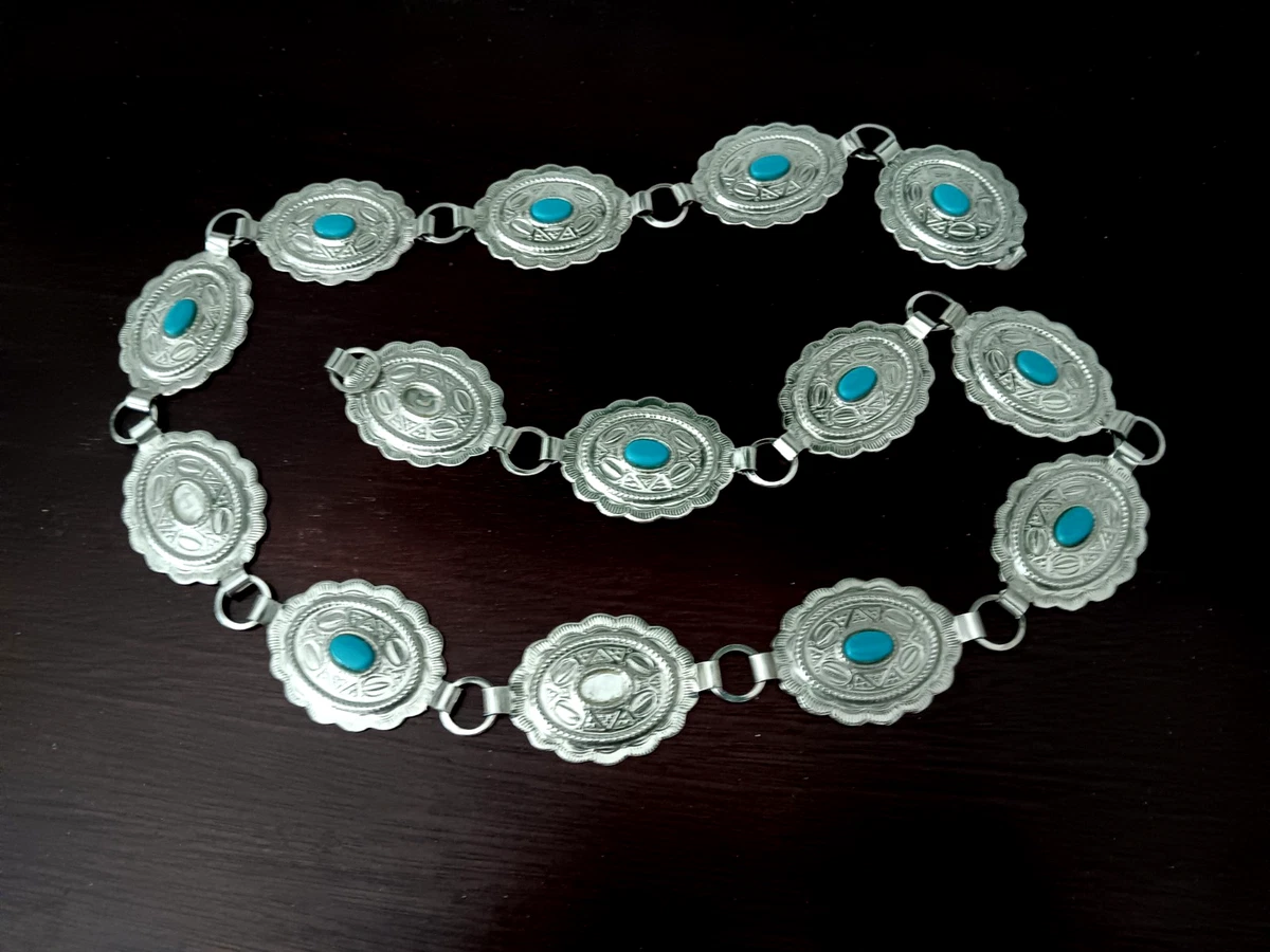 Haute Hippie Western Silver And Turquoise Tone Concho Belt‎ Size M/L New Concho Belts – Asdzaa Boutique main image 3