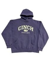 Cinch Western Hoodie Men's XL Blue Embroidered Logo Outdoors Drawstring Vtg