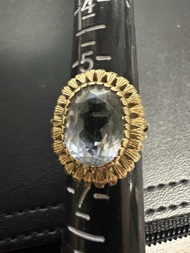 Vintage Large Natural Swiss Blue Topaz Ring 18K Yellow Gold Size 6 - Picture 10 of 10