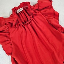 Entro Red Ruffle Neck Flutter Sleeve Tiered Babydoll Mini Dress Womens Small