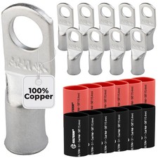 SELTERM 10pcs 2 Awg 3/8" Stud Battery Lugs Ring Terminal Connectors wit...