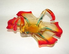 Mid Century Modern Hand Blown Venetian Murano Art Glass Free Form Basket Bowl