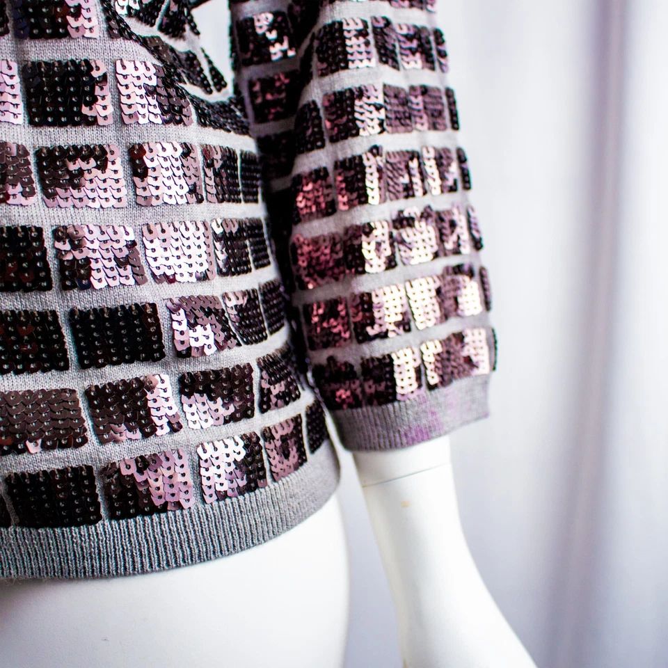 HALOGEN Nuevo Gris Púrpura Ciruela Adornado Lentejuelas Mujeres Cárdigan Suéter Talla XL Foto 4 de 4