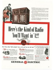 1942 General Electric Radio Console & Portable Vintage Print Ad GE