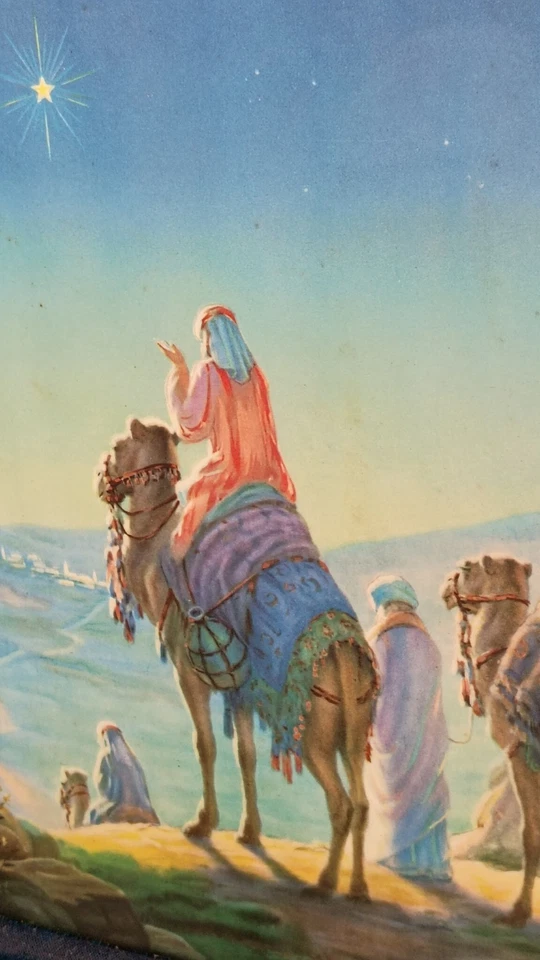 Impresión cromolitográfica firmada enmarcada en yeso de 1934 estrella de Belén Foto 2 de 4