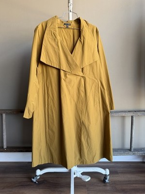 Eileen Fisher Mustard Asymmetrical Cotton Nylon Belted Back Long Jacket XL