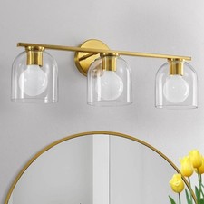23" Modern Gold 3-Light Vanity Light Clear Glass Bathroom Wall Sconce