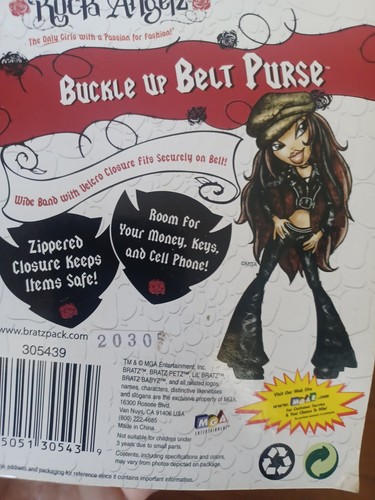 Cartera Bratz Rock Angelz 2005 cinturón con hebilla rara nueva sellada en tarjeta - Imagen 5 de 8