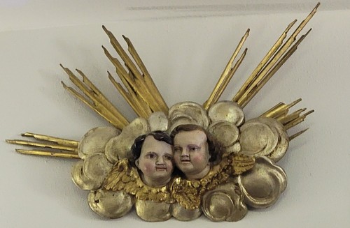 Antique 18th C Baroque Religious Sunburst Architectural Fragment Gloire w/Cherub