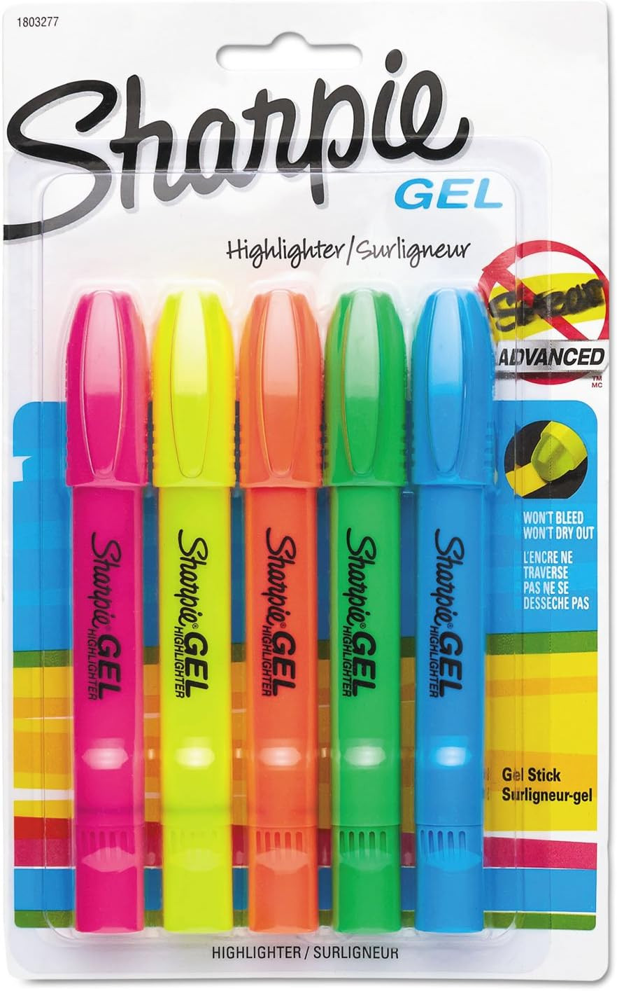 Sharpie Gel Highlighters Bullet Tip Assorted Fluorescent Highlighter Markers 5 C